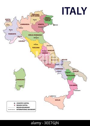 Vector Illustration of Detailed vector map of Italy with country boundaries and clean design on isolated background, ideal for education and geography Stock Vector