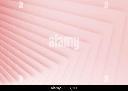 Pink abstract geometric background with striped pattern. Clean white panels overlap in gentle fan-like radial pattern. For modern website backgrounds, Stock Photo