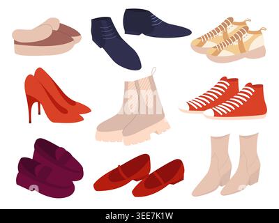 Various Shoes Types Flat Vector Stock Vector