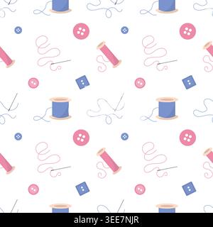 Sewing Tools and Threads Seamless Pattern Stock Vector