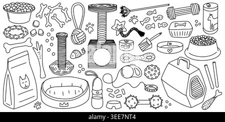 Domestic animals accessories doodle set Stock Vector