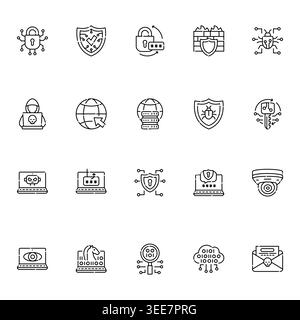 cybersecurity color line icons set. Vector isolated element. Editable stroke. Stock Vector