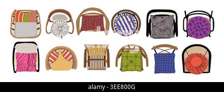 Set of Colorful cushions adorn outdoor armchairs Stock Vector