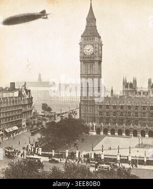 A 1929 photograph of the British R101 airship at its mooring tower ...