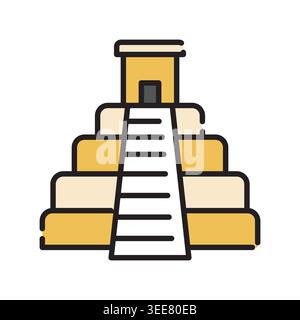 aztec pyramid color line icon. Vector isolated element. Editable stroke. Stock Vector