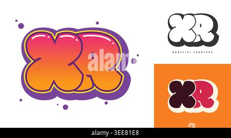 XR logo design for festival or party. Initial letter x and r in graffiti style. Creative modern lettering company name of font typography. Kids trendy Stock Vector