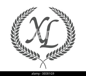 Initial letter X and L, XL monogram logo design with laurel wreath. Luxury emblem with calligraphy font. Stock Vector