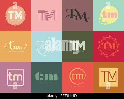 TM logo company template. Letter t and m logotype. Set different classic serif lettering and modern bold text with design elements. Initial font typog Stock Vector