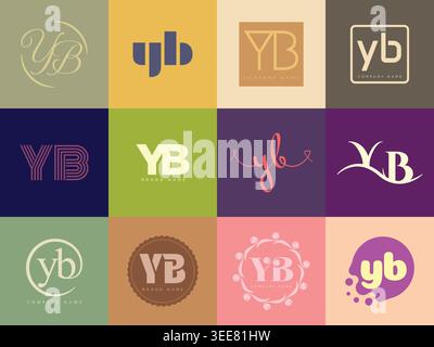 YB logo company template. Letter y and b logotype. Set different classic serif lettering and modern bold text with design elements. Initial font typog Stock Vector