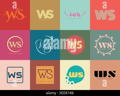 WS logo company template. Letter w and s logotype. Set different classic serif lettering and modern bold text with design elements. Initial font typog Stock Vector