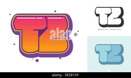TZ logo design for festival or party. Initial letter t and z in graffiti style. Creative modern lettering company name of font typography. Kids trendy Stock Vector