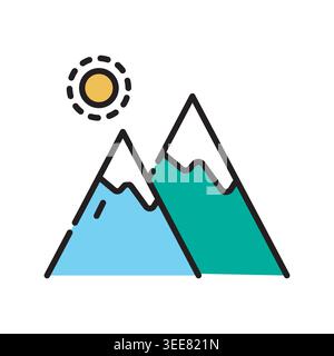 mountain peaks color line icon. Vector isolated element. Editable stroke. Stock Vector