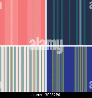 Striped pattern pack tailored for Valentines and Womens Day styling. Coordinated lines patterns fit cards, gift bags, and party decor. Seamless vector Stock Vector