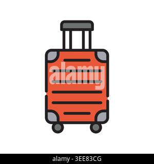 rolling suitcase color line icon. Vector isolated element. Editable stroke. Stock Vector