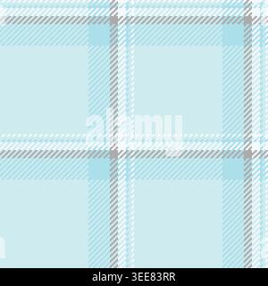 Table cloth texture background textile, repetition check seamless vector. Silk fabric plaid tartan pattern in light and cyan colors palette. Stock Vector