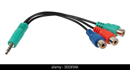 Short audio video adapter cable isolated on white background Stock Photo