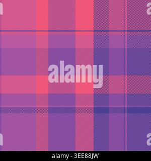 Track plaid texture background, veil pattern check vector. Duvet tartan textile fabric seamless in purple and red colors palette. Stock Vector