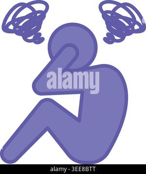Colored Mental Illness Icon. Vector Illustration. Man Sitting Holding His Head With Hands. Depression, Mental Disorder, Panic Attacks, Schizophrenia. Stock Vector