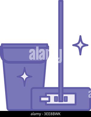 Colored Mop Icon. Vector Illustration. Indoor Floor Cleaning Tool. Cleaning Bucket. Hygiene Concept Stock Vector