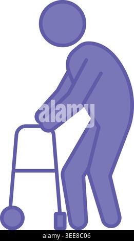 Colored Walker Icon. Vector Illustration. Device for Sick Person Mobility. Disability Concept Stock Vector