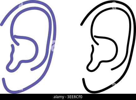 Ear Icons. Vector Illustrations. Human Organ, Medicine, Hearing Organ. Anatomy Concept Stock Vector