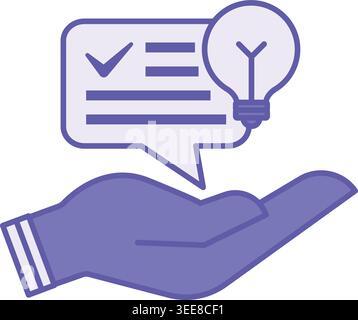 Purple Suggestion Icon. Vector Icon. Human Hand, Speech Bubble, and Light Bulb. Invitation to Collaborate, Proposal. Concept Idea Stock Vector