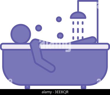 Colored Bathing Icon. Vector Illustration. Man Taking a Bath. Water Flowing and Soap Bubbles Flying. Hygiene Concept Stock Vector