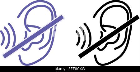 Deafness Icons. Vector Illustration. Hearing Impaired, Human Ear. Disease, Medicine. Disability Concept Stock Vector