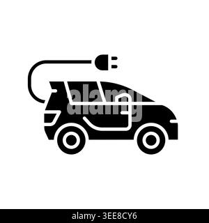 electric car black glyph icon. Vector isolated element. Editable stroke. Stock Vector