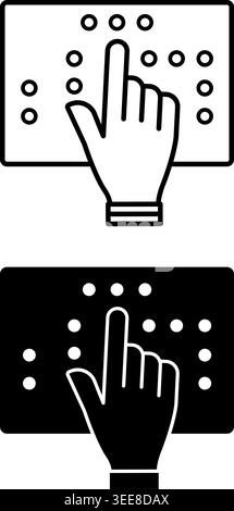 Braille Icons. Black and White Vector Illustrations. Raised Dot Tactile Font for Writing and Reading of Blind People. Disability Concept Stock Vector