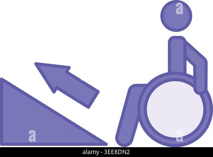 Colored Ramp Icon. Vector Illustration. Disabled Person in Wheelchair Trying to Climb Ramp. Accessibility, Medicine. Disability Concept Stock Vector