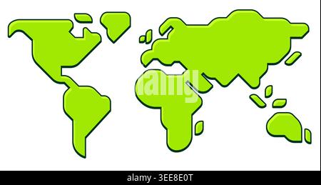 Stylized world map vector illustration in simple flat cartoon outlined style. Isolated on white background. Business and worldwide global communicatio Stock Vector