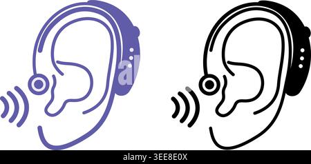 Hearing Aid Icons. Vector Illustration. Electronic Device for Sound Amplification for Hearing Impaired People. Behind the Ear. Disability Concept Stock Vector