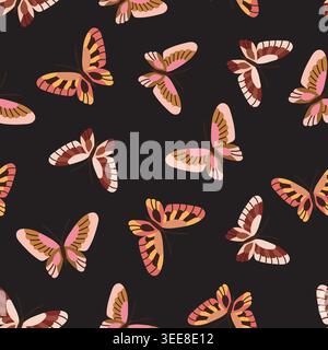 Pattern with butterflies on a black background Stock Vector
