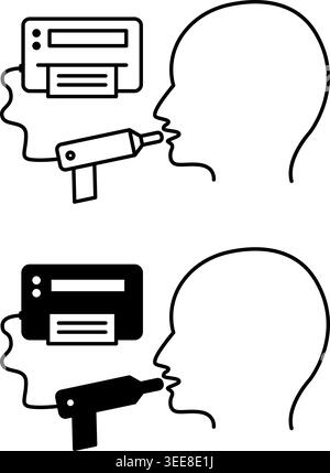 Spirometry Icons. Black And White Vector Illustration. Method Of Studying The Lungs And Bronchi. Human Head And Medical Device. Lung Disease Concept Stock Vector