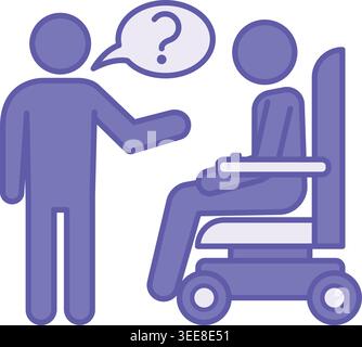 Colored Assistance Icon. Vector Illustration. Medical Help. Man Asking Question To Sick Man In Wheelchair. Disability Concept Stock Vector