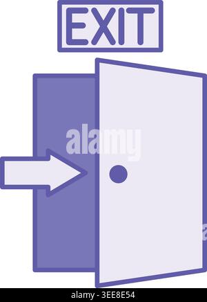 Purple Exit Icon. Vector Icon. Arrow Showing Emergency Exit Through Door. Emergency Concept Stock Vector