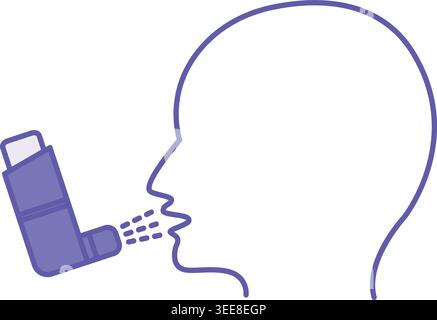 Colored Bronchial Asthma Icon. Vector Illustration. Man Spraying Medicine Into Airways. Respiratory Diseases, Treatment. Concept Lung Disease Stock Vector