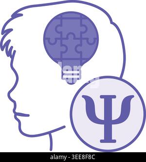 Colored Child Psychology Icon. Vector Illustration. Child Head, Light Bulb with Puzzles and Psychologist Sign. Solve Children's Problems. Mental Healt Stock Vector