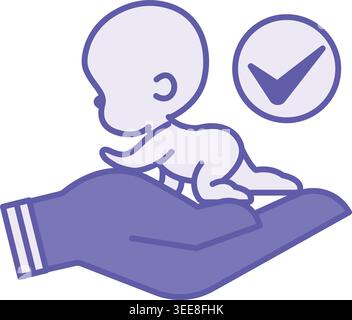 Colored Adoption Icon. Vector Illustration. Adoption Process or Accepting a Child into Your Family. Human Hand and Baby. Concept Psychology Stock Vector