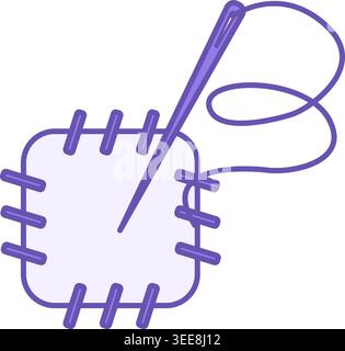 Colored Icon Sewing. Vector Illustration. Fabric with Stitches and Needle with Thread. Sewing Clothes. Fashion Concept Stock Vector