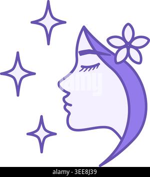 Colored Beauty Icon. Vector Illustration. Beautiful Girl Face with Flower in Hair. Fashion Concept Stock Vector