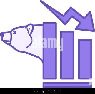 Bear Market Icon Color. Vector Illustration. Stock Price Fall. Arrow On Chart Pointing Down. Bear Head. Stock Market Concept Stock Vector