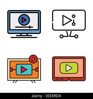 Online video player and media streaming monitor icons set for web Stock Vector