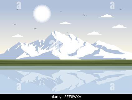 Seascape with rocky coastlines, cliffs, waves and blue sky with clouds in cartoon style Stock Vector