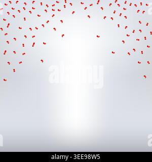 Red confetti pieces drift from the top against a soft white gradient background, evoking celebration, party atmosphere and festive mood for invitation Stock Vector
