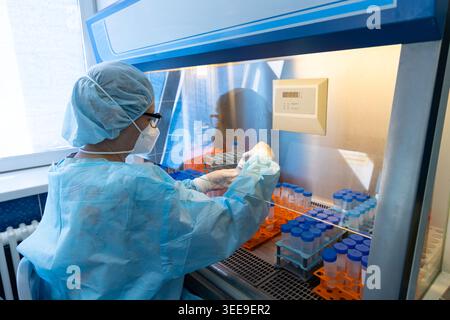 Scientist Working With Biological Samples in Modern Laboratory Stock Photo