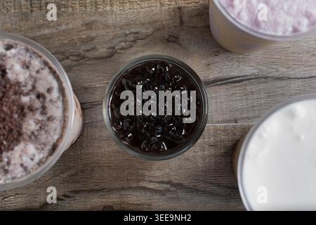 A top down view of a bowl of boba. Stock Photo