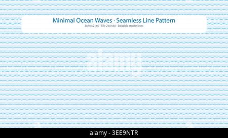 Minimal Ocean Wave Seamless Line Pattern on Light Blue Background Stock Vector