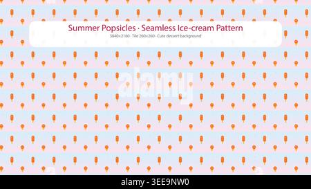 Seamless Orange Popsicle Pattern on Blue Striped Summer Background Stock Vector
